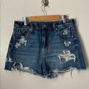 American Eagle blue distressed mom shorts 8